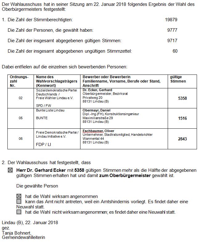 Bild vergr&ouml;&szlig;ern: Bekanntmachung Ergebnis OB Wahl